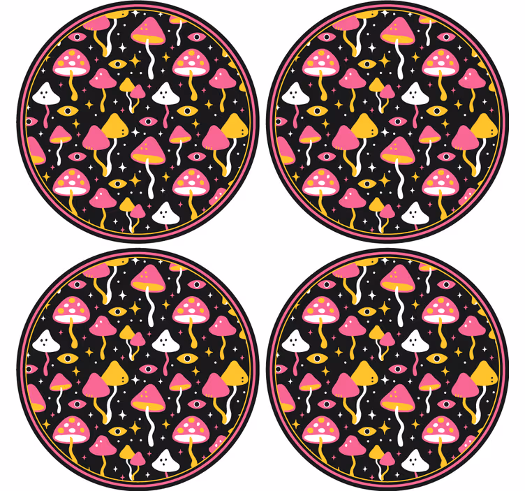 Sous verre bière motif champignons colorés - TenStickers