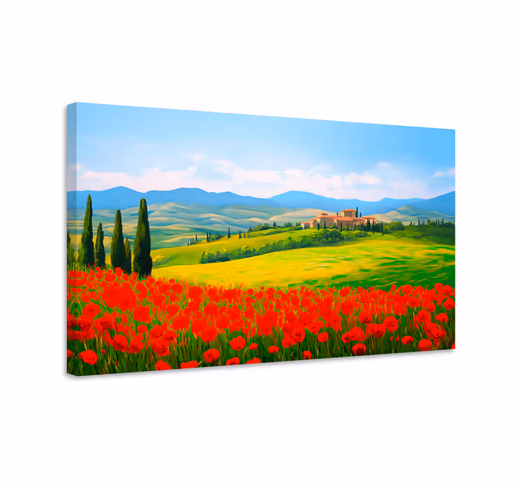 Tableau paysages champ de fleurs rouges - TenStickers