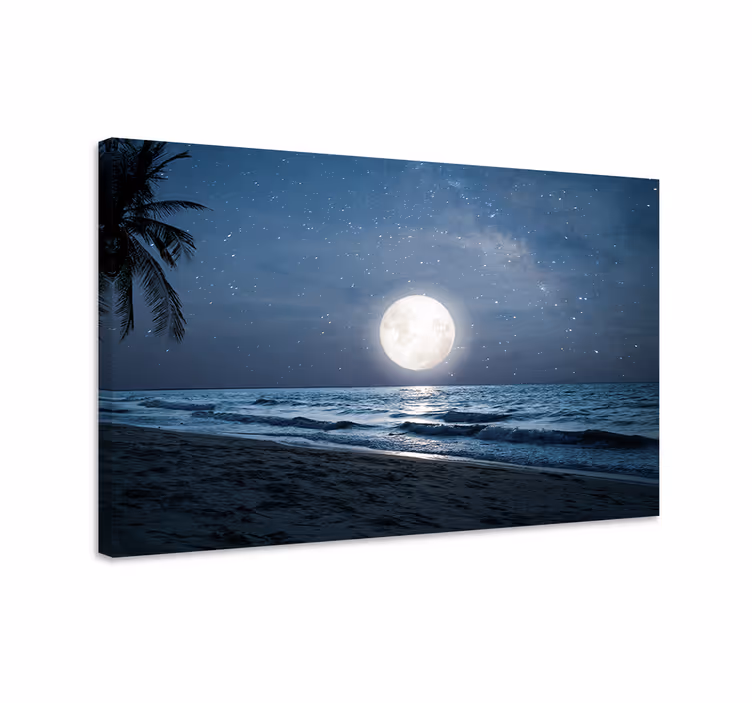 Tableau bleu lune pleine sur océan en clair de lune - TenStickers