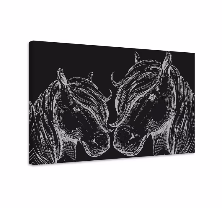 Tableau chevaux image noir et blanc de deux chevaux blancs - TenStickers