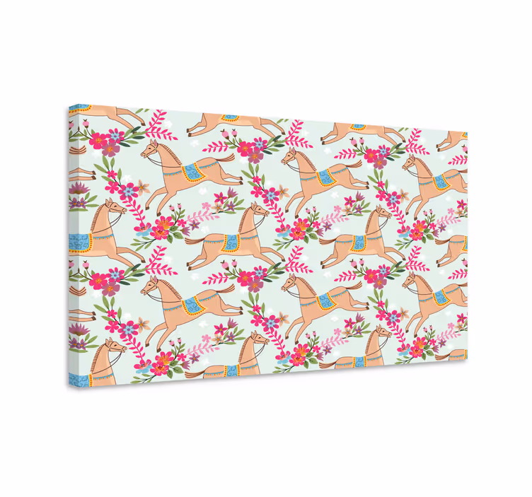 Tableau chevaux motif cheval fleurs roses - TenStickers