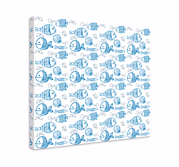 Tableau poissons poissons bleus dessinés sur fond blanc - TenStickers