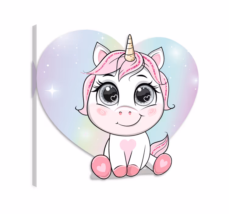 Tableau licorne cœurs d'amour en cartoon mignon - TenStickers