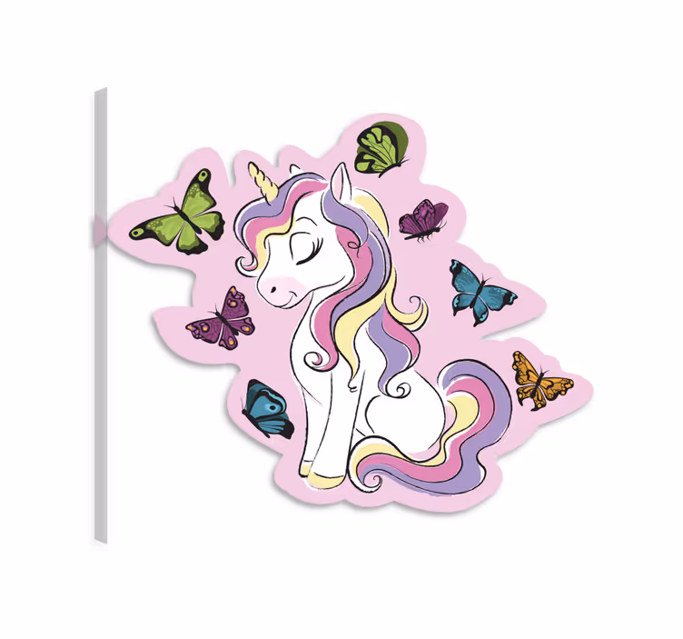 Tableau licorne avec papillons multicolores magique - TenStickers