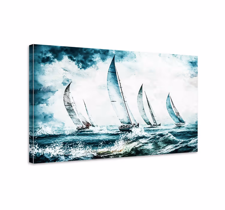 Tableau bleu voiliers sur la mer - TenStickers