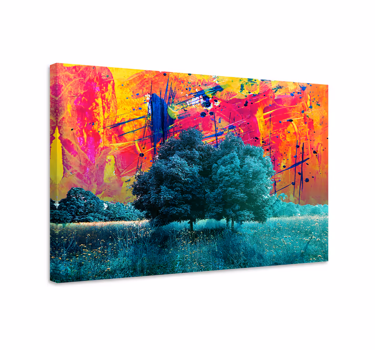 Tableau moderne Paysage de champ coloré avec des arbres - TenStickers