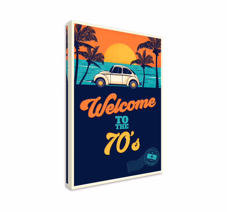 Tableau vintage affiche rétro en bord de plage - TenStickers