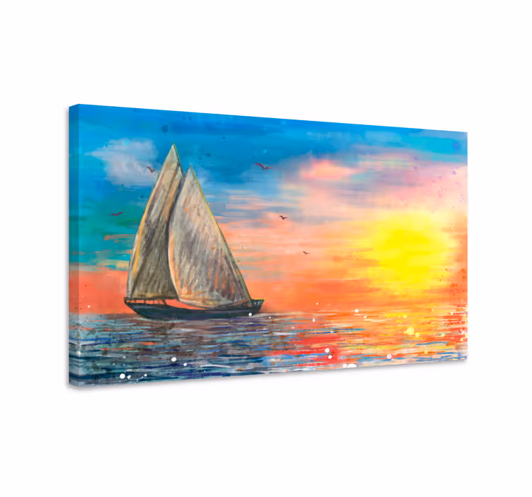 Tableau mer voilier coucher de soleil paysage marin - TenStickers
