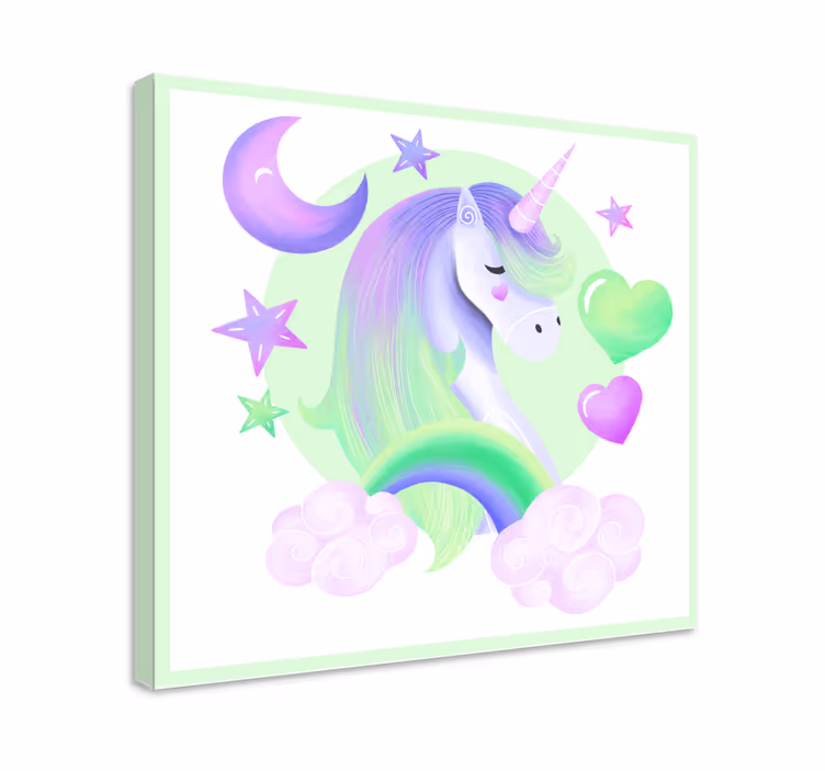 Tableau Licornes coeur et arc en ciel - TenStickers