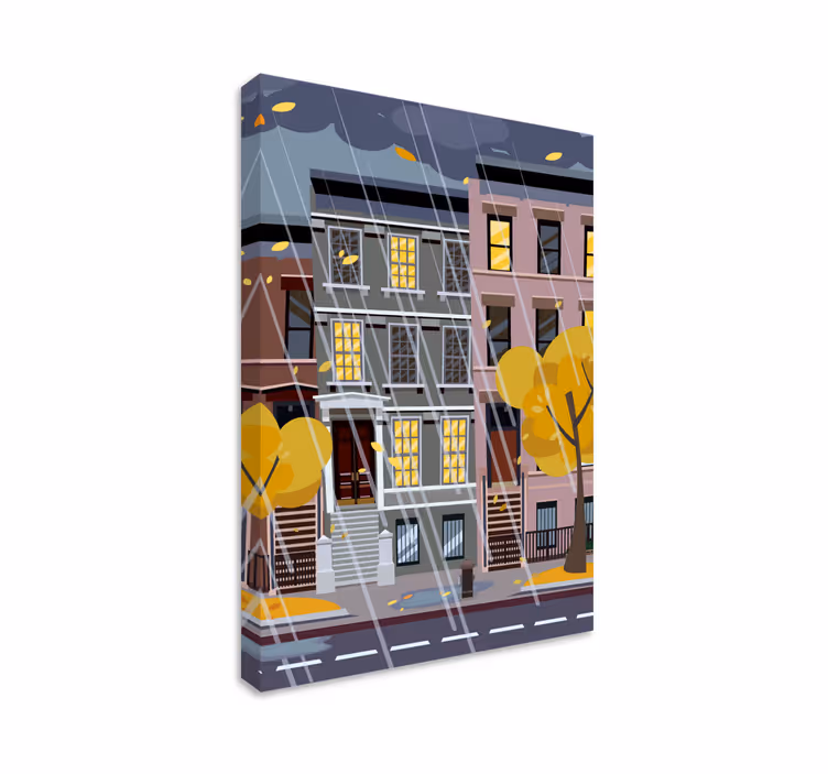 Tableau villes et pays scène urbaine pluvieuse - TenStickers