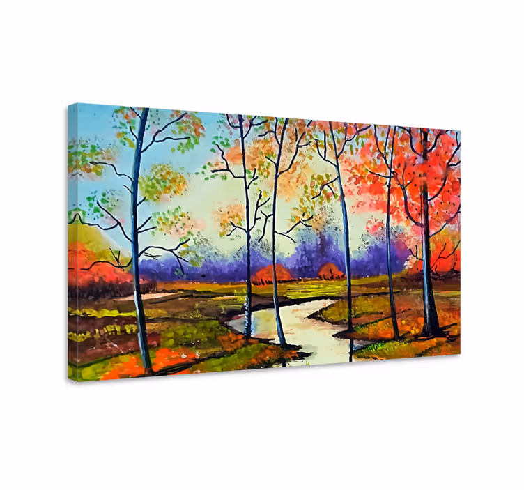 Tableau paysages scène de rivière en automne - TenStickers
