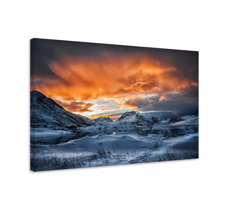 Tableau paysages coucher de soleil sur montagne enneigée - TenStickers