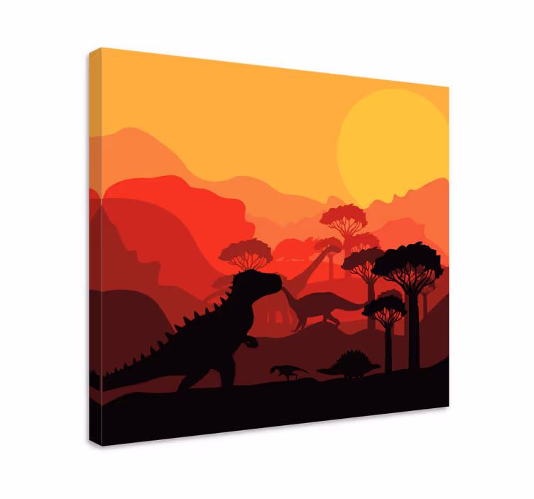 Tableau dinosaures paysage en silhouette - TenStickers