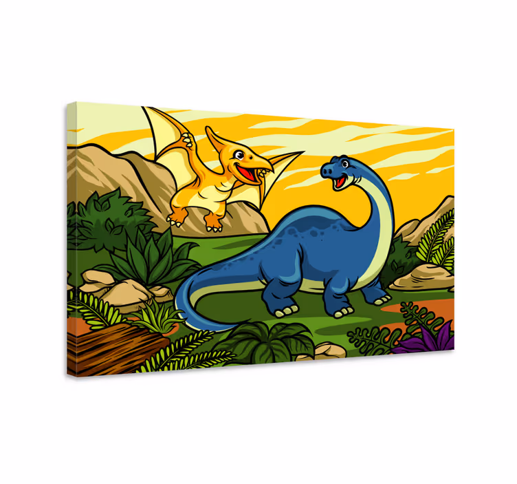 Tableau dinosaures joyeux dinosaures en train de jouer - TenStickers