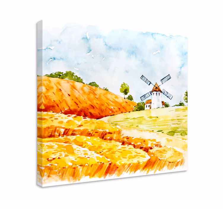 Tableau paysages moulin à vent dans les champs - TenStickers