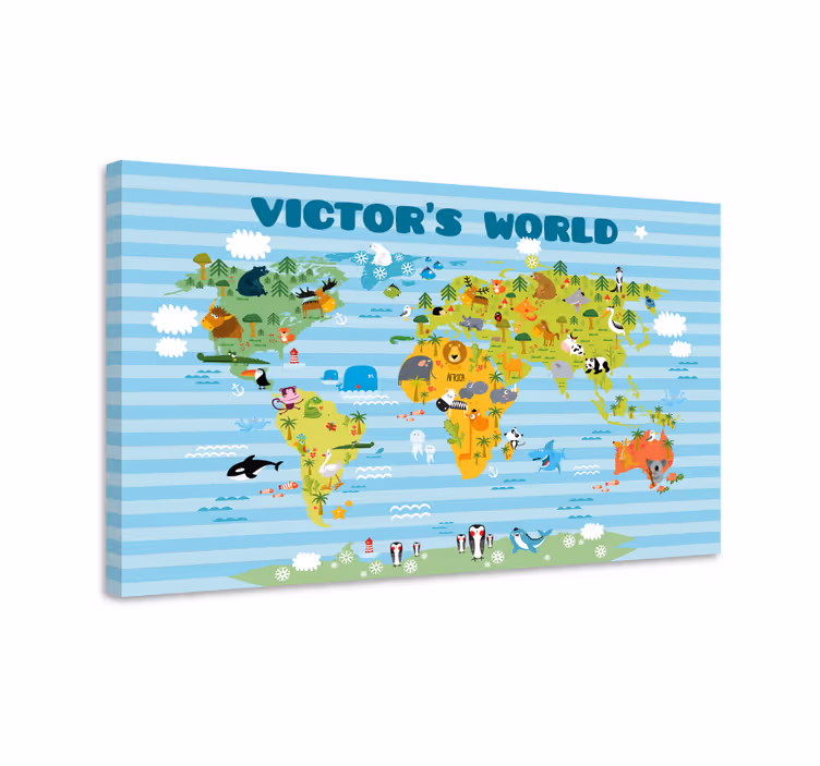 Tableau mappemonde carte d'aventure animale - TenStickers