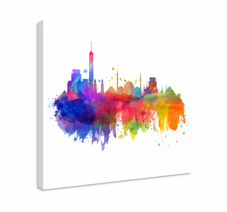 Tableau villes et pays skyline urbaine colorée - TenStickers
