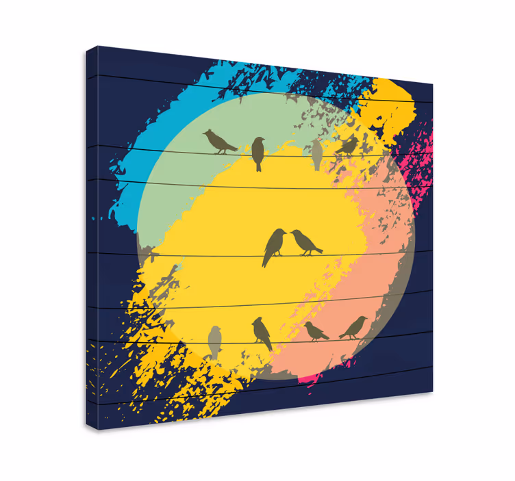 Tableau oiseaux silhouettes de cercle rétro - TenStickers