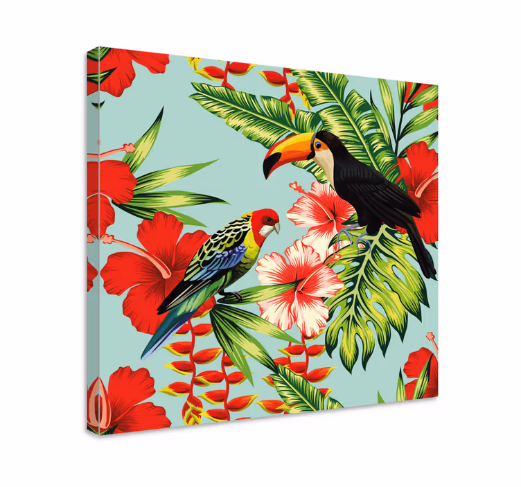 Tableau animaux oiseaux tropicaux en fleurs - TenStickers