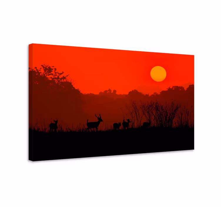 Tableau cerfs coucher de soleil en silhouette - TenStickers
