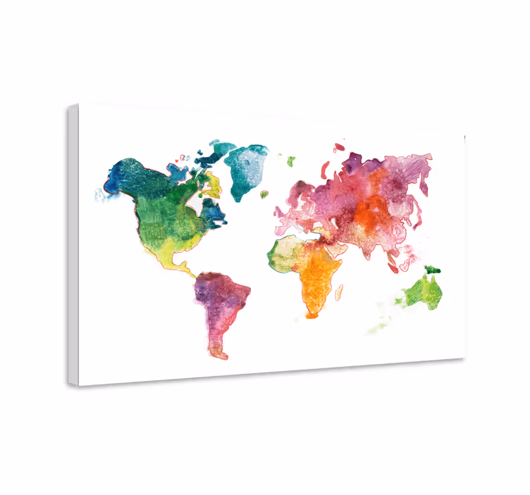 Tableau mappemonde carte aquarelle vibrante - TenStickers