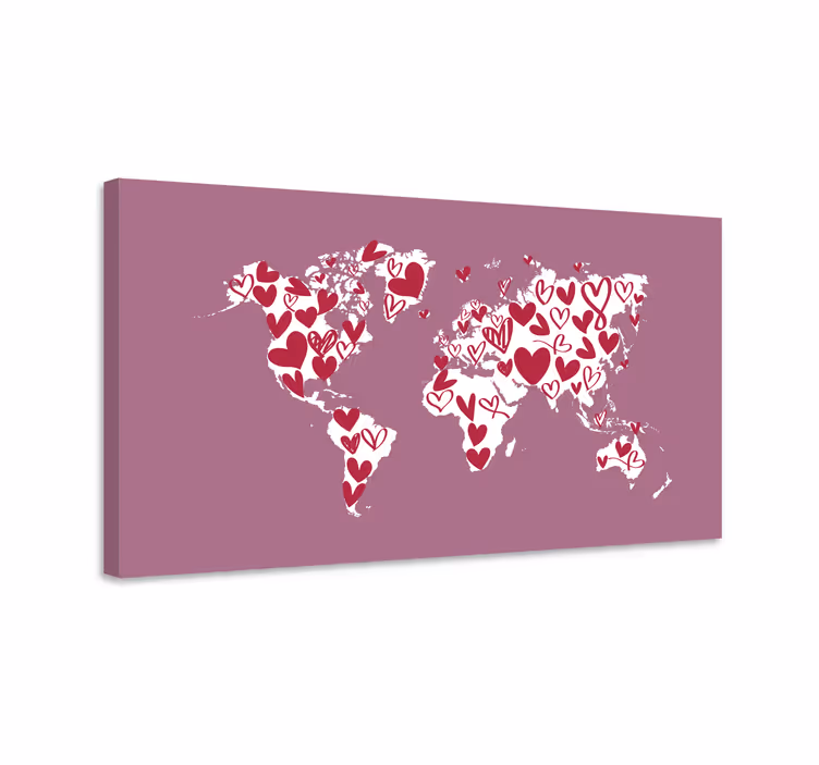 Tableau carte du monde cœurs décoratifs - TenStickers