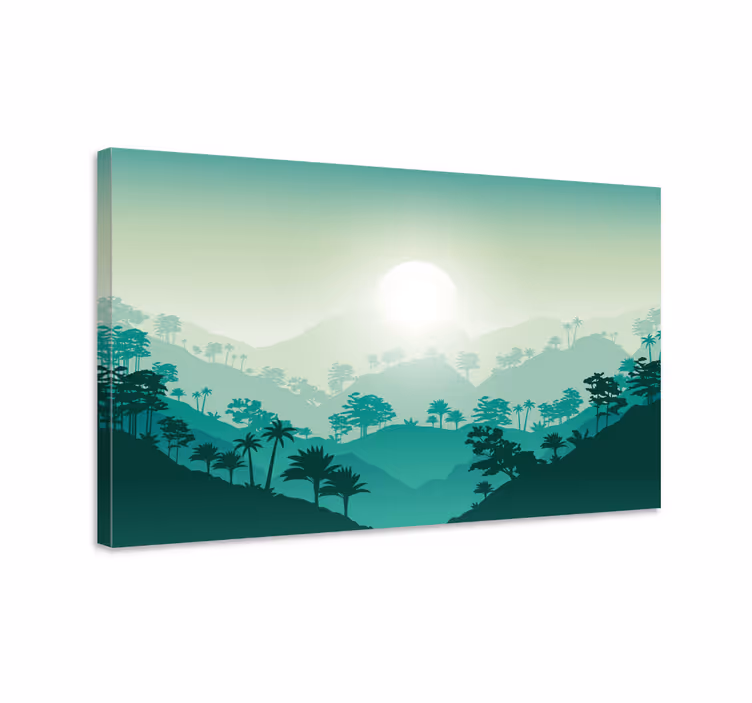 Tableau paysages lever de soleil sur montagnes brumeuses - TenStickers