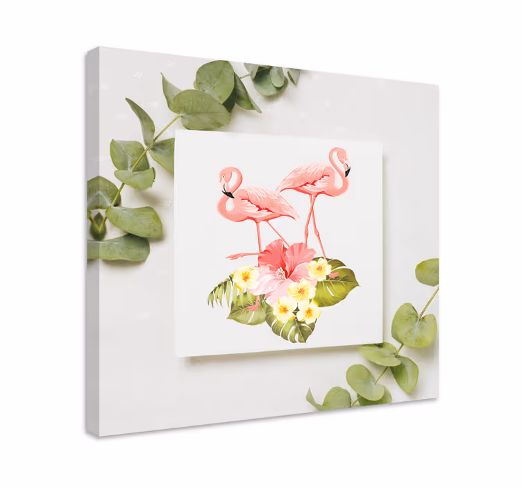 Tableau fleurs et plantes flamants roses et hibiscus - TenStickers