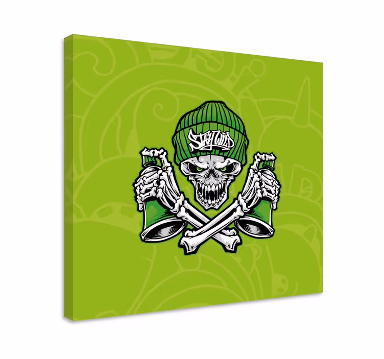 Tableau personnage crâne tenant des gobelets - TenStickers