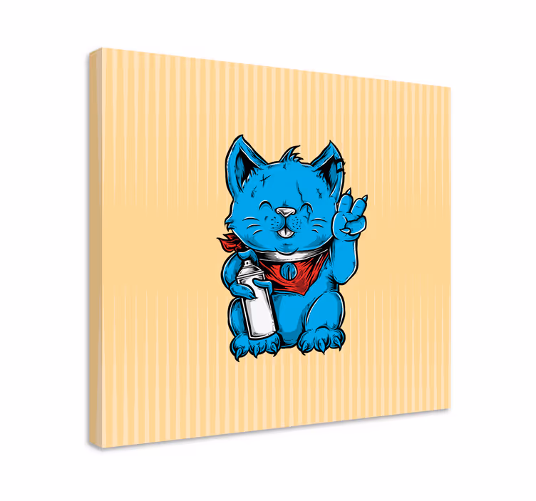 Tableau chat chat bleu ludique - TenStickers