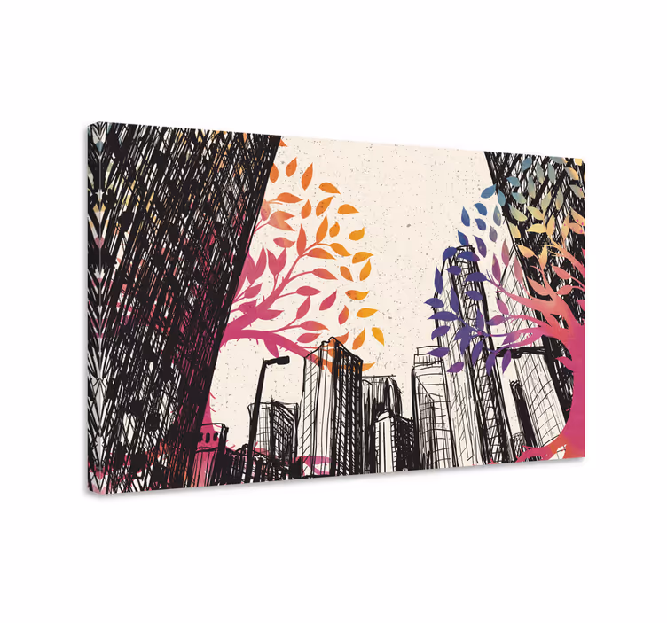 Tableau 3d Arbres multi-saisons avec gratte-ciel - TenStickers