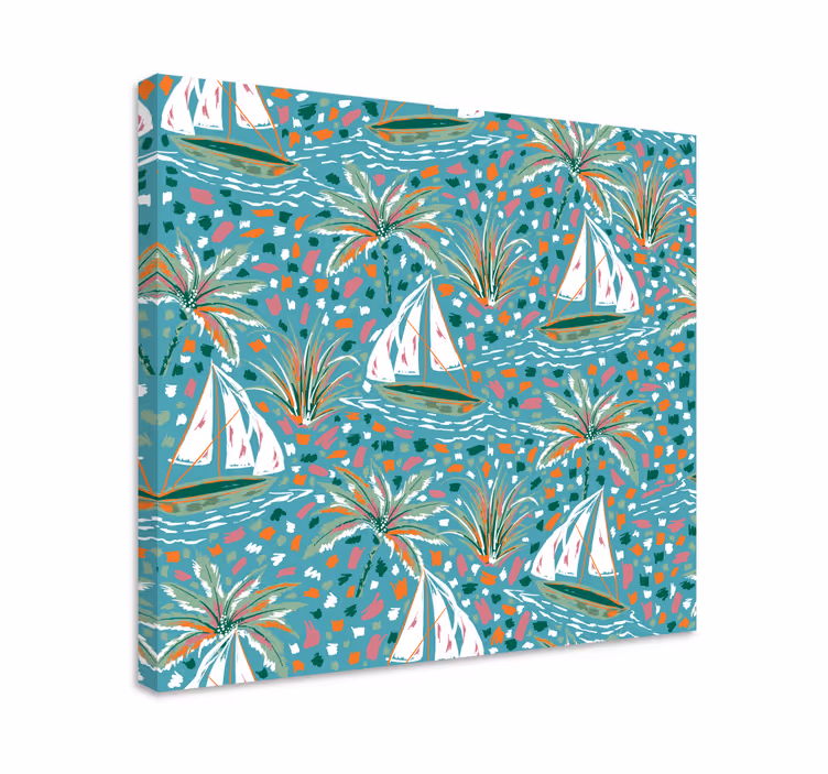 Tableau mer voiliers et palmiers - TenStickers