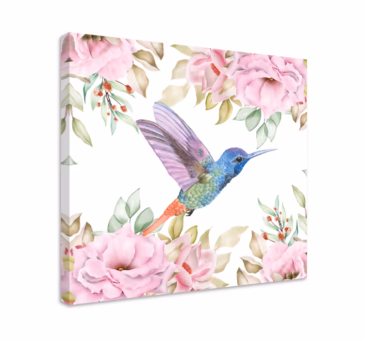 Tableau oiseaux colibri parmi les roses - TenStickers