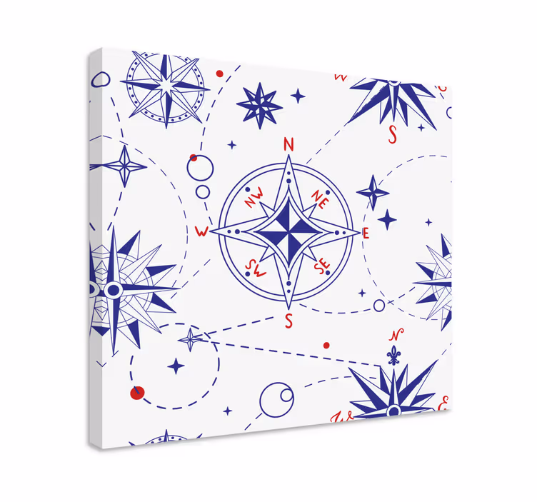 Tableau carte du monde design étoile de boussole - TenStickers