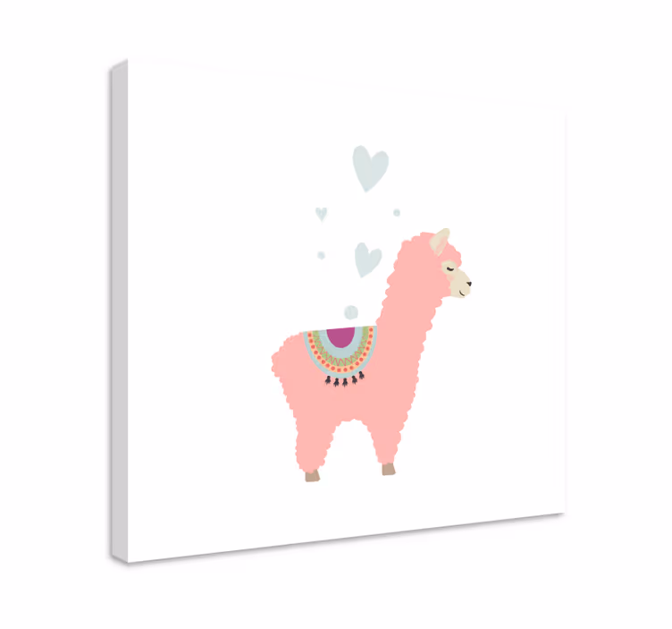 Tableau animaux bébé lama rose avec des coeurs - TenStickers