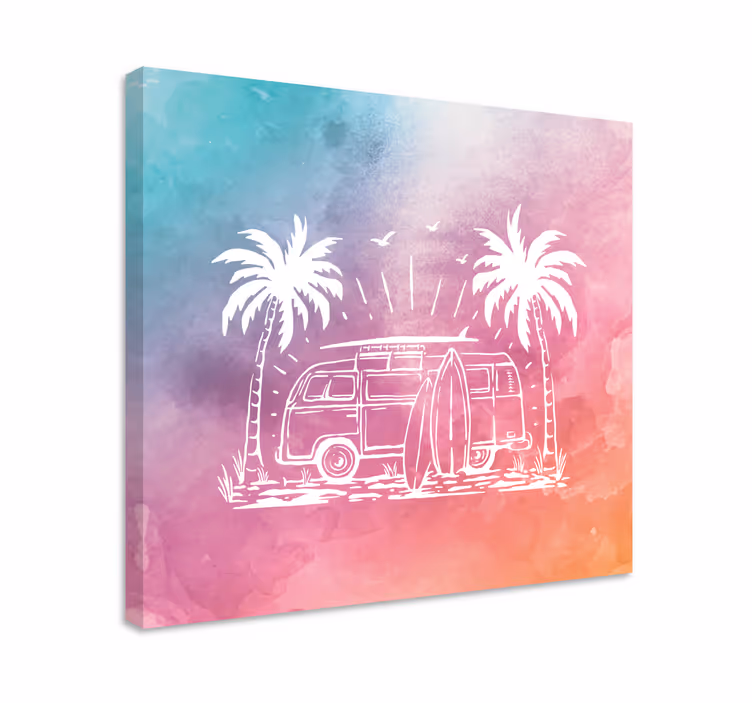 Tableau villes et pays camion de surf rétro - TenStickers