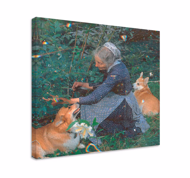 Tableau chiens femme avec des corgis - TenStickers