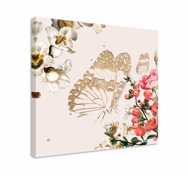 Tableau papillons fleurs dorées - TenStickers