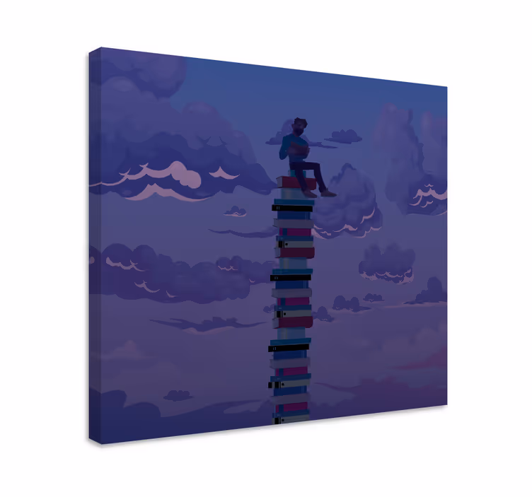 Tableau vintage livres empilés vers le ciel - TenStickers