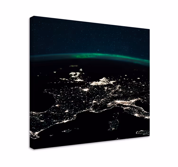 Tableau carte du monde vue nocturne aérienne - TenStickers