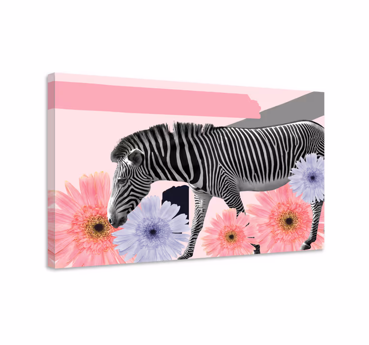 Tableau animaux zèbre au milieu des fleurs - TenStickers