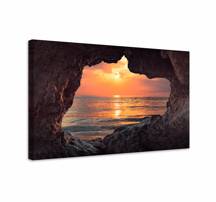 Tableau paysages coucher de soleil à travers les rochers - TenStickers