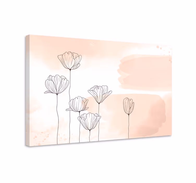 Tableau style aquarelle fleurs aux traits noirs - TenStickers