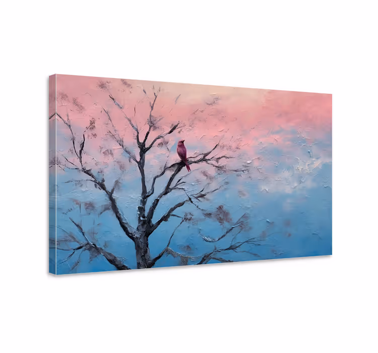 Tableau art oiseau sur arbre effet huile sur toile - TenStickers