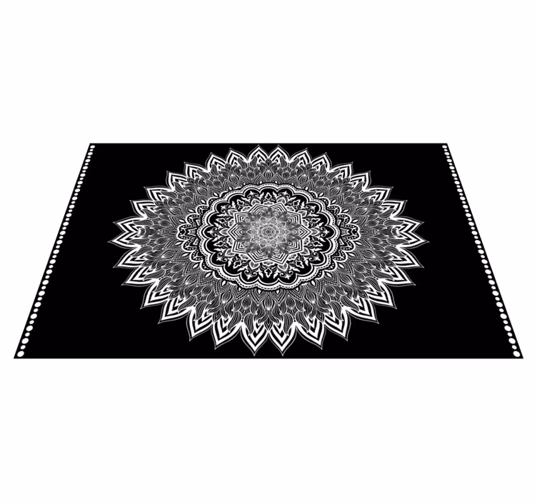 Tapis vinyle noir et blanc mandala floral - TenStickers