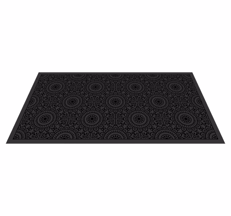 Tapis vinyle noir fleurs de mandala - TenStickers