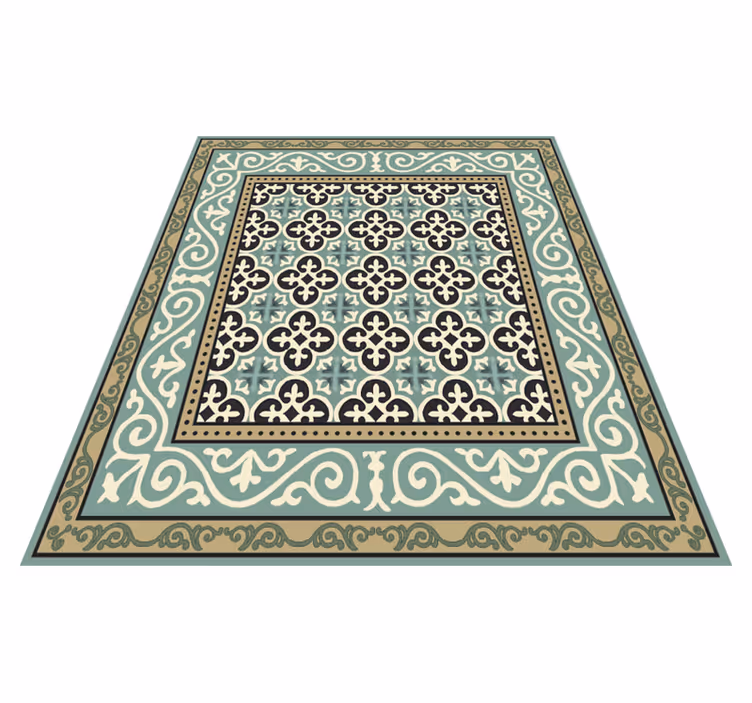 Tapis vinyle salle a manger bordure encaustique ornée - TenStickers