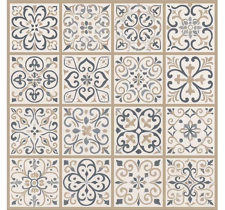 Tapis vinyle salle a manger motif carrelé neutre - TenStickers