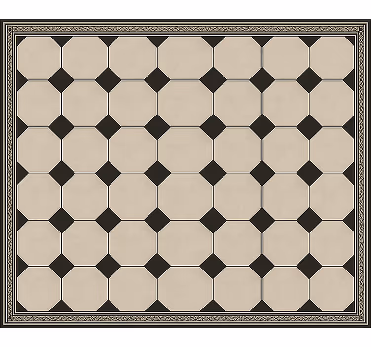 Tapis vinyle salle a manger carrelage en damier traditionnel - TenStickers