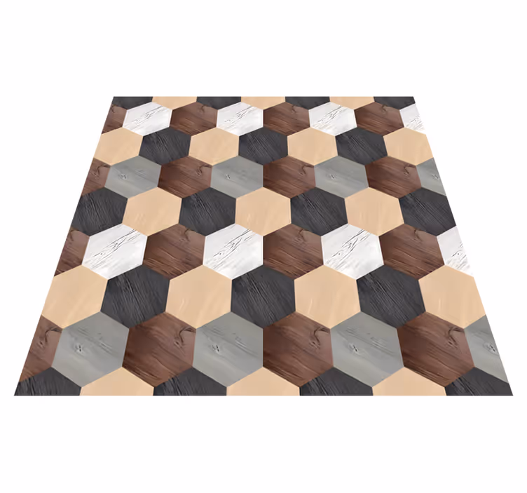 Tapis vinyle cuisine hexagones en bois mélangé - TenStickers